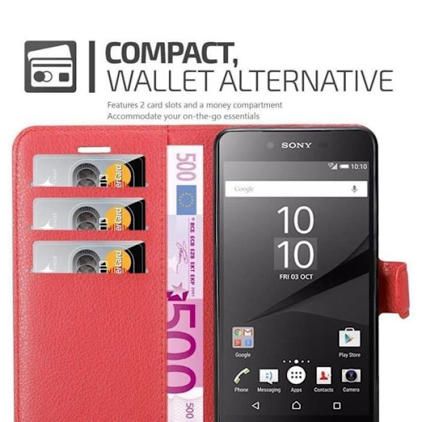Coque - CADORABO - Sony Xperia Z5 PREMIUM - Röd - Syntetläder - Horisontellt stöd Röd
