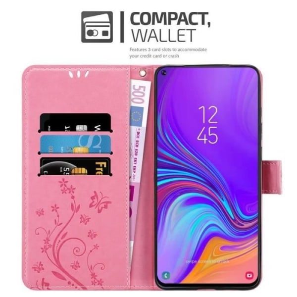 Fodral - CADORABO - Samsung Galaxy A8s - Blommigt konstläder - Magnetisk stängning - Praktiskt stöd Rosa