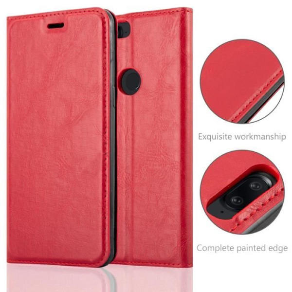 OnePlus 5T-fodral i APPLE RED från Cadorabo (INVISIBLE MAGNETIC CLOSURE Design) Helt skyddsfodral med flipflik