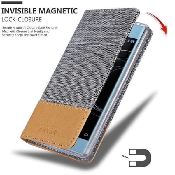 Fodral till Sony Xperia XA1 - CADORABO - Grå - Läderimitation - Tygdesign - Stativfunktion Grå