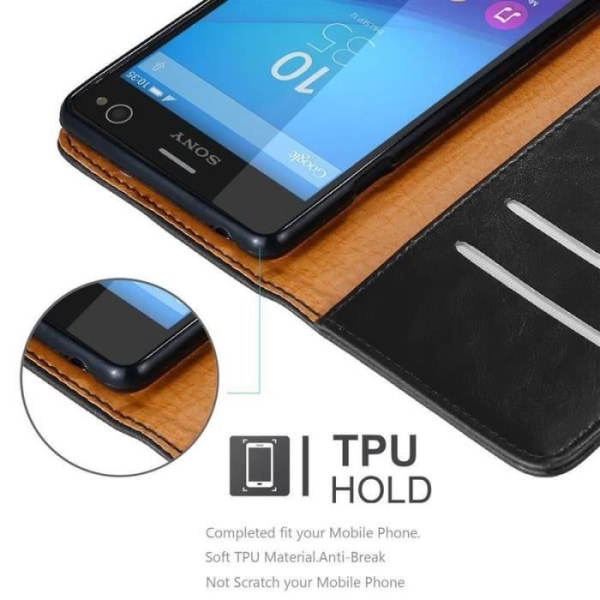 Fodral - CADORABO - Sony Xperia C4 - Svart konstläder - Stativfunktion - Kortfack Svart