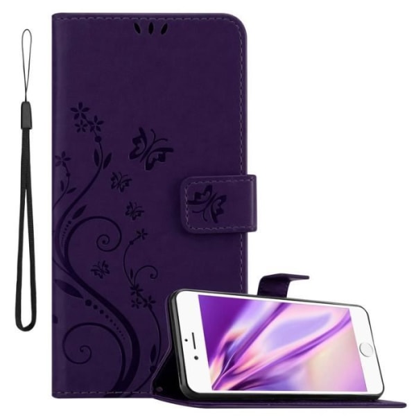 Fodral till iPhone 6 PLUS / 6S PLUS - CADORABO - Lila - Imiterat läder - Blommönster - Stativfunktion Lila
