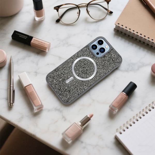 iPhone 13 PRO-fodral i GRÅ Stötsäker Magsafe-kompatibel med diamantglitter Grå