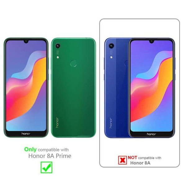 Helskärmsskydd för Honor 8A Prime - CADORABO - Härdat glas - Reptålig Transparent med svart