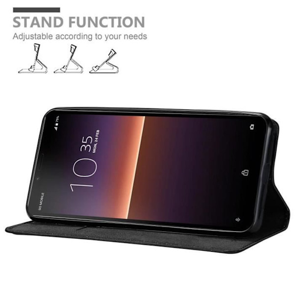 Telefonfodral - CADORABO - Sony Xperia 10 II - Natt svart - Syntetiskt läder - Magnetstängning NATTSVART