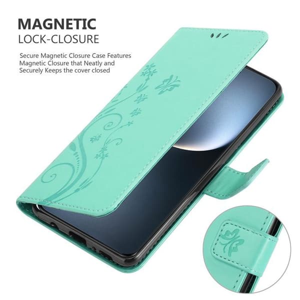 Fodral med lock för Honor Magic 7 Pro Etui i TURKOS BLOMMÖNSTER Skydd Design Blommig Plånbok Blå