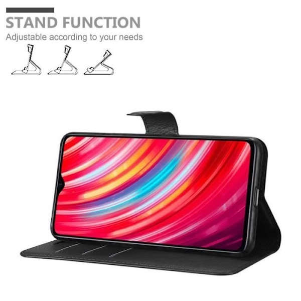Fodral - CADORABO - Xiaomi RedMi NOTE 8 PRO - Konstläder - Stativfunktion - 3 kortfack Svart