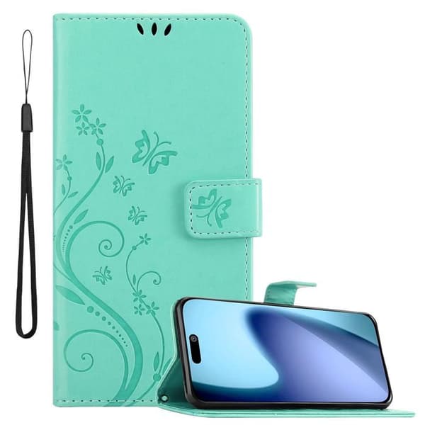 Fodral med lock för iPhone 17 Turquoise Blommig Design Skydd Plånbok Blå