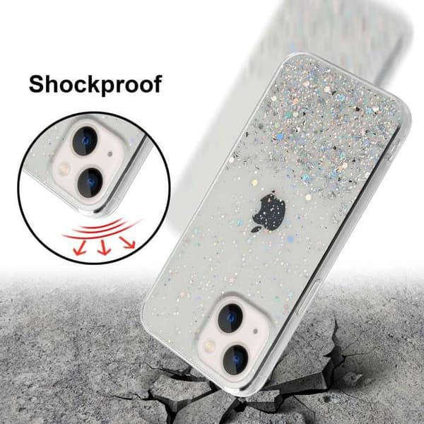 Transparent iPhone 14-fodral med glitter, skyddande glittrande design Vit