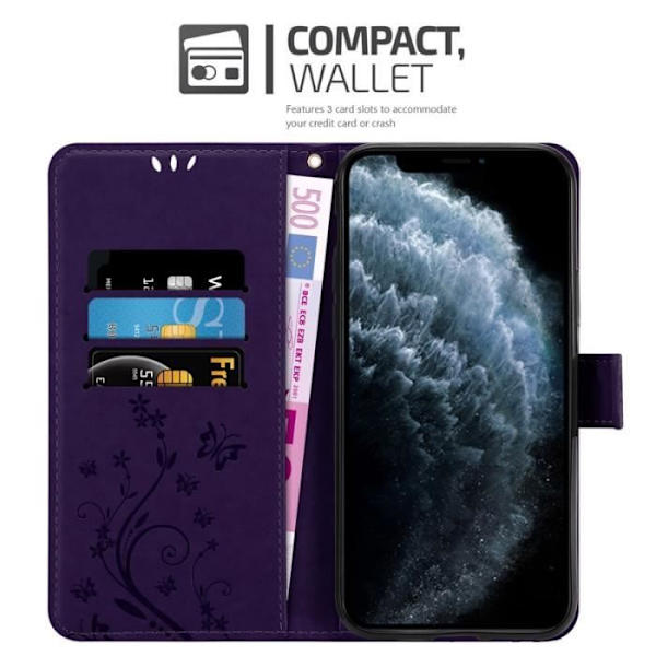 Fodral till Apple iPhone 11 PRO MAX - CADORABO - Lila - Blommönster - Imiterat läder - Stativfunktion Lila