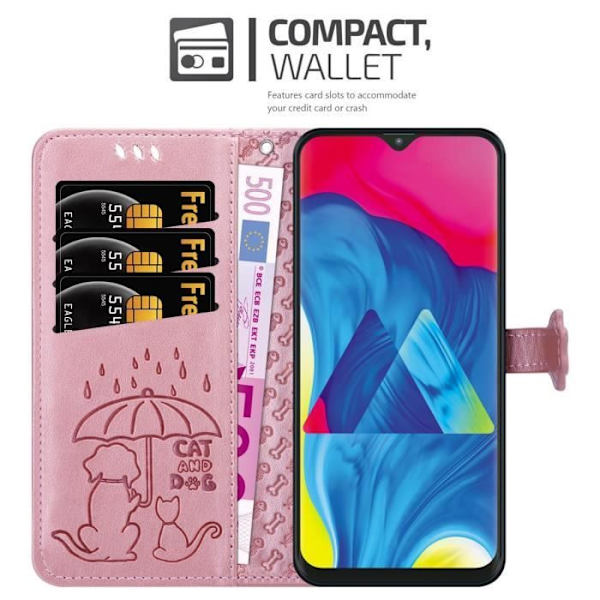 Etui för Samsung Galaxy A10/M10 - CADORABO - Skinande Guldrosa - Syntetläder - Ställfunktion - Mönster med hundar och katter Skimrig eller Rosé