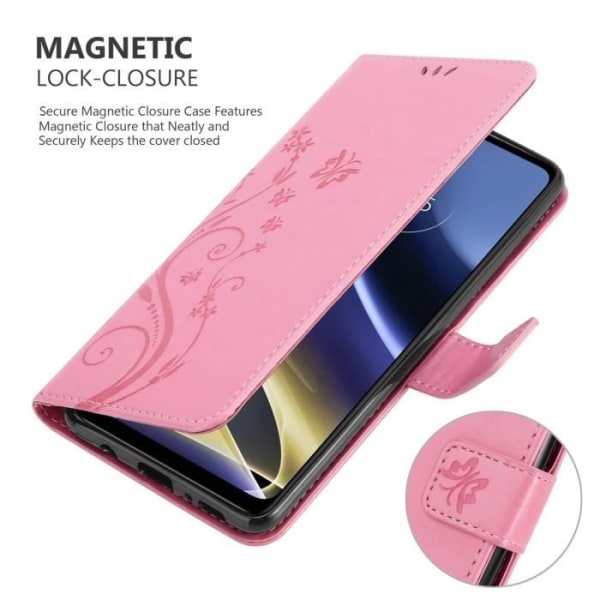 Coque - CADORABO - Motorola MOTO G51 5G - Similicuir - Rosa Blommig - Plånbok med ställfunktion Rosa blommig