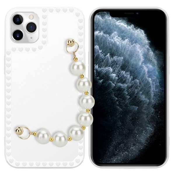 iPhone 11 PRO MAX vit skal med pärlor och handledsrem Vit
