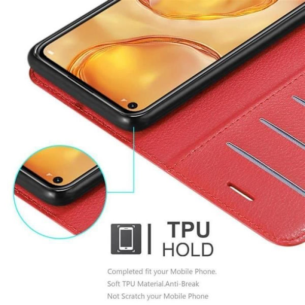 Fodral - CADORABO - Huawei P40 LITE/nova 7i - Läderimitation - Röd - Stativfunktion Röd