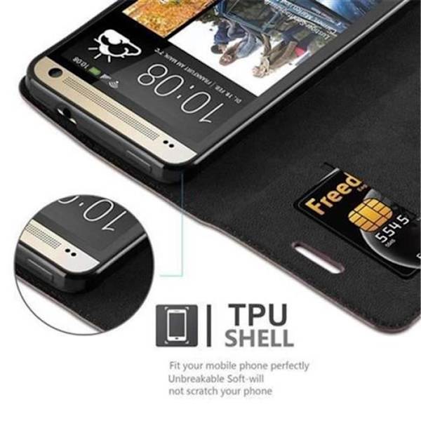 Cadorabo Fodral för HTC ONE M7 (1. Gen) KAFFEBRUN Osynlig MAGNETSTÄNGNING Fodral Fodral stöder stativ och kortplats