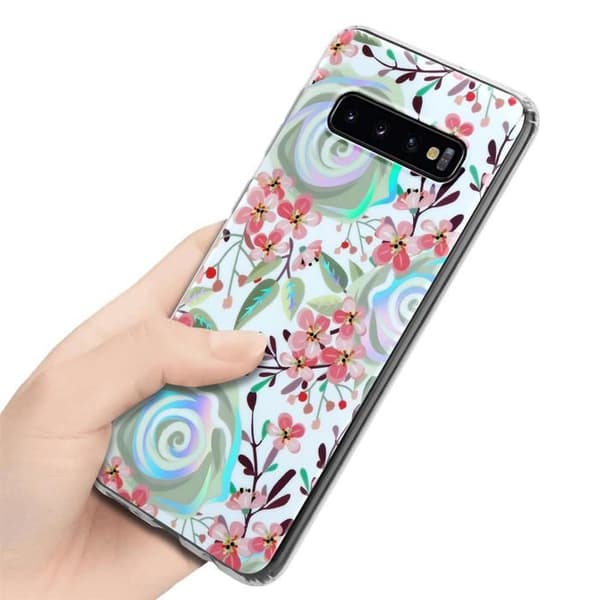Skyddsfodral för Samsung Galaxy S10 4G i PERSIKOFLOWER Mönster Vit