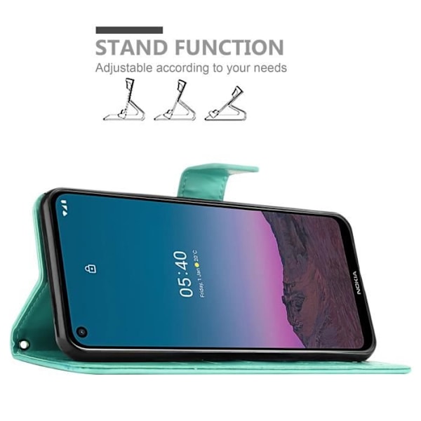 Nokia 5.4 fodral - CADORABO - TURKOS BLOMMA fodral i konstläder - Stativfunktion och kortplatser Turkos