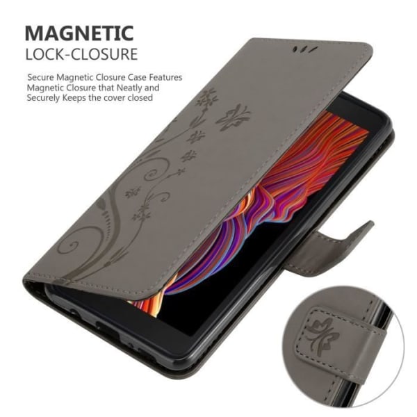 Coque - CADORABO - Samsung Galaxy XCover 5 - Similicuir - Gris Floral - Plånboksfodral med Ställfunktion Blommig grå