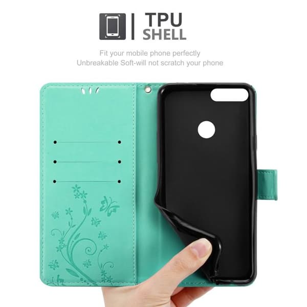 Fodral med lock för Honor 9X LITE Etui i TURKOS BLOMMÖNSTER Skydd Design Blommig Plånbok Blå