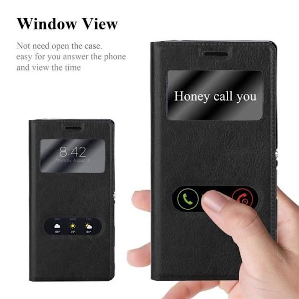 Cadorabo Fodral för Sony Xperia M2 - M2 Aqua i COMET BLACK – Skyddsfodral med horisontellt stativ och två fönster – View Case