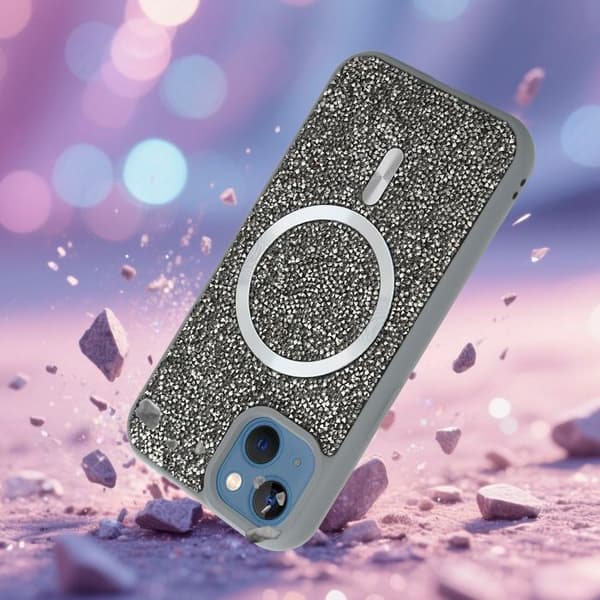 iPhone 13 / 14 skal i GRÅ Stötsäker Magsafe-kompatibel med diamantglitter Grå