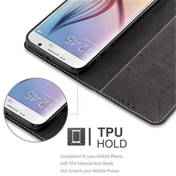 Cadorabo Samsung Galaxy S6 Fodral SVART BRUNT konstläder (LÄDER/MOKA) Magnetfodral med stativ och kortplats