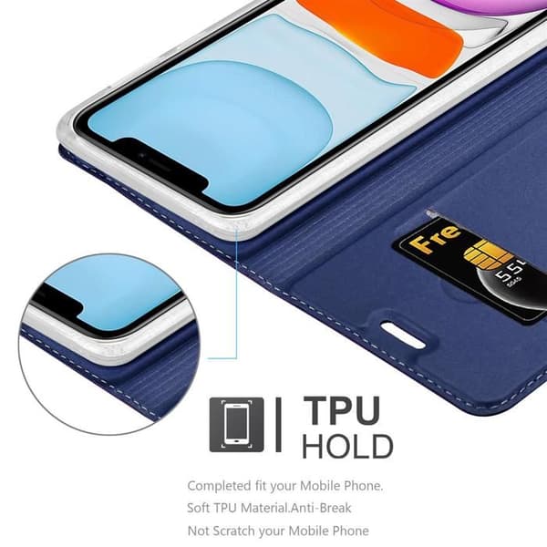 Flip-fodral för iPhone 11 Klassisk MÖRKBLAU Plånbok Stötsäker Blå