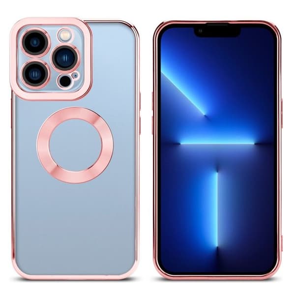 Transparent iPhone 13 PRO MAX-fodral - Rosa Stötsäker Chrome Design Vit