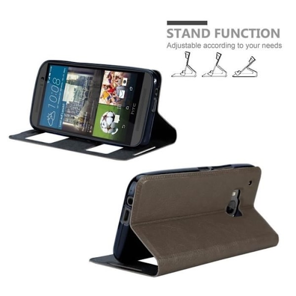 Cadorabo Fodral för HTC One M9 i STONE BROWN – Skyddsfodral med horisontellt stativ och två fönster – View Folio Pocket Case