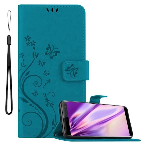 Coque för Sony Xperia XZ3 - CADORABO - BLÅ FLORAL - Syntetiskt läder - Ställfunktion - Platser för kort BLOMMA BLÅ