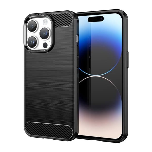iPhone 14 PRO MAX Fodral Borstad Svart Kolfiber Design Svart