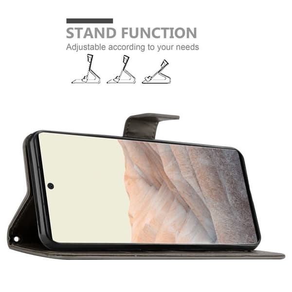 Fodral med lock för Google PIXEL 6 PRO Etui i GRÅ BLOMMIG Design Blommig Plånboksskydd Grå