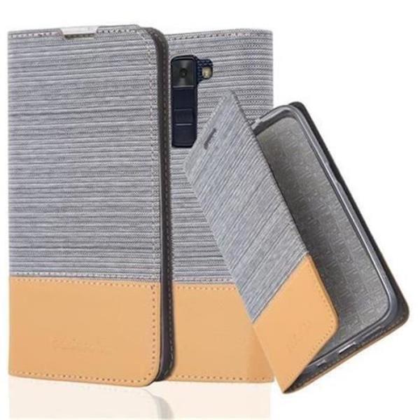 LG K8 2016 Fodral i LJUSGRÅ BRUNT från Cadorabo (TYG-LÄDERDESIGN) Helt skyddsfodral med Flip Flip och LJUSGRÅ BRUN
