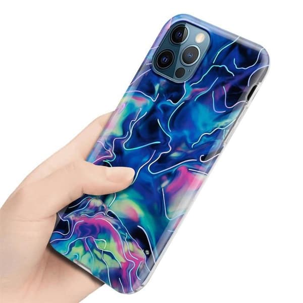Skal för iPhone 12 PRO MAX i Blå Rosa Marmor Nr. 17 Skyddsetui Blå