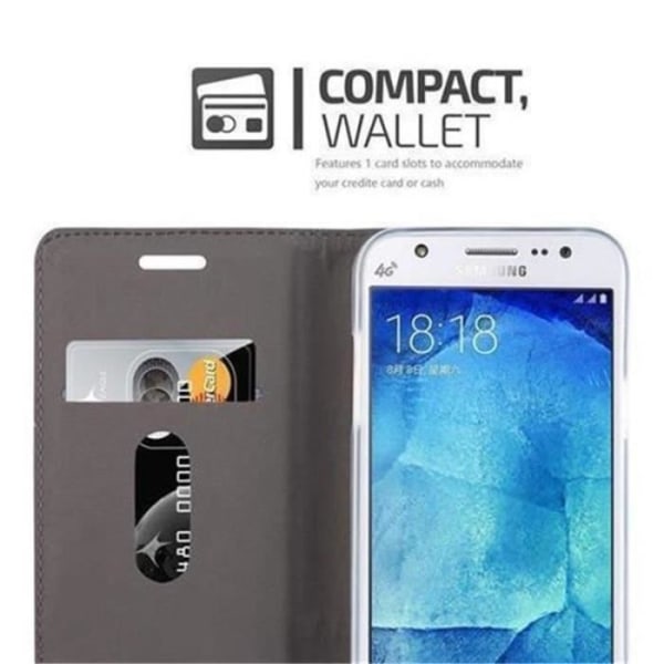 Cadorabo Fodral för Samsung Galaxy J5 2015 (5) GRÅ SVART TYG-IMATISK LÄDER Magnetisk Fodral Skydd Stöder Stand Card Slot