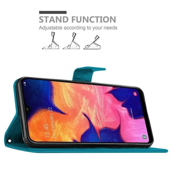 Coque - CADORABO - Samsung Galaxy A10 - Blomstrande konstläder - Ställfunktion - Fack för kort Blå