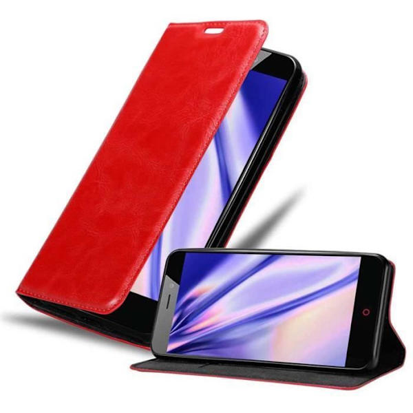 Fodral - CADORABO - ZTE Nubia N1 - Äppelröd - Magnetisk stängning - Stativfunktion ÄPPELRÖD