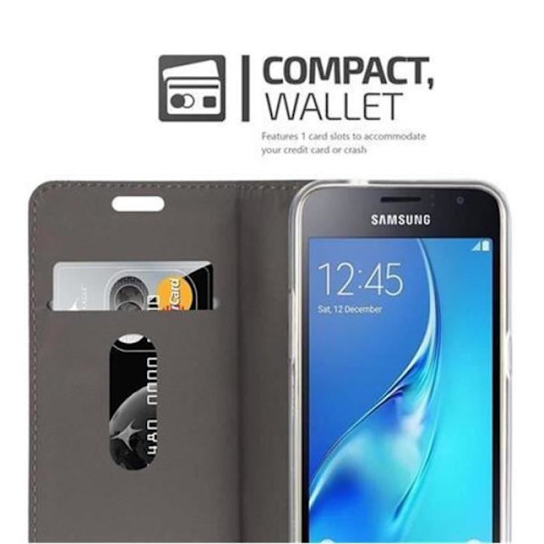 Samsung Galaxy J1 2016 (6) Fodral i LJUSGRÅBRUNT från Cadorabo (TYG-LÄDER FAUX Design) Helt skyddsfodral med flik