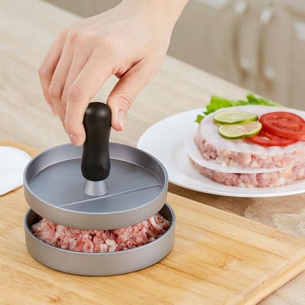Grå Hamburgerpress 12 cm i Diameter - Köttfärspress för Burger Grillning Camping Hem Catering Grå
