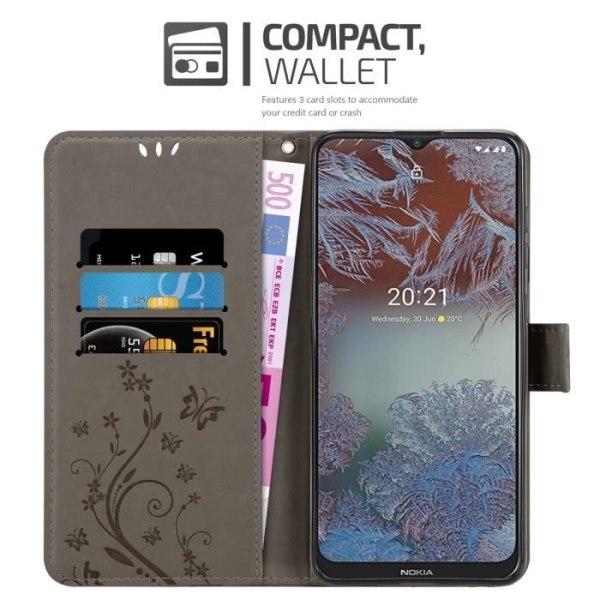 Skal för Nokia G10/G20 - CADORABO - Grå Blomsterskal - Syntetisk läder - Ställfunktion - Fullständig skydd Blommig grå