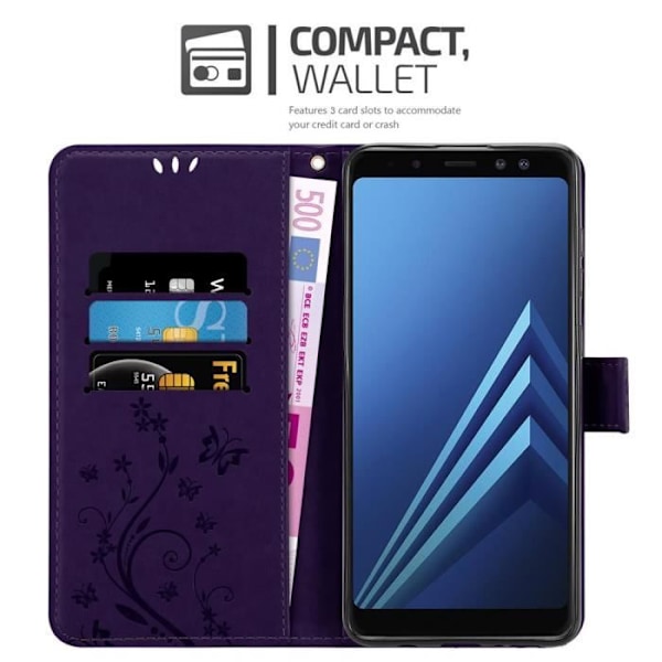 Cadorabo Fodral för Samsung Galaxy A8 2018 i MÖRK LILAC BLOMMA Cover Protection Blommig Mörklila blommig