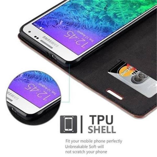 Cadorabo Fodral Samsung Galaxy ALPHA BRUNT MEDIUM Osynlig magnetisk STÄNGNING Fodral Fodral stöder stativ och kortplats