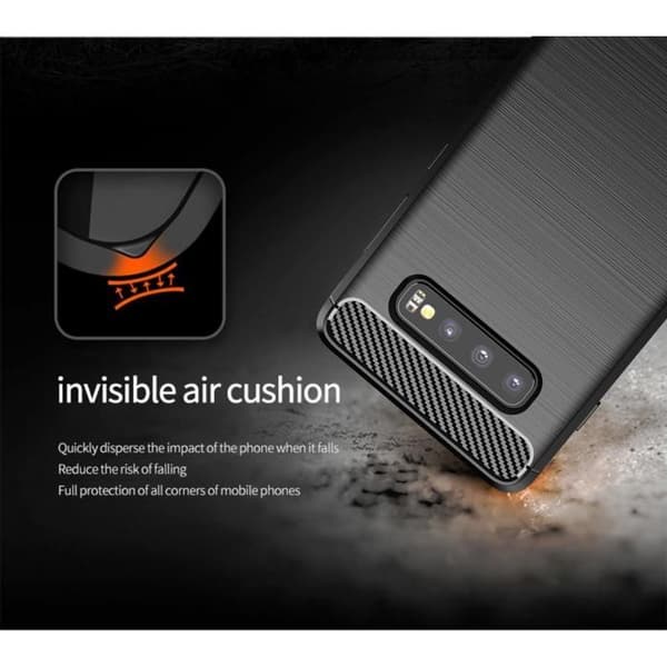 Skyddsfodral för Samsung Galaxy S10 PLUS Borstad Svart Kolfiberdesign Svart