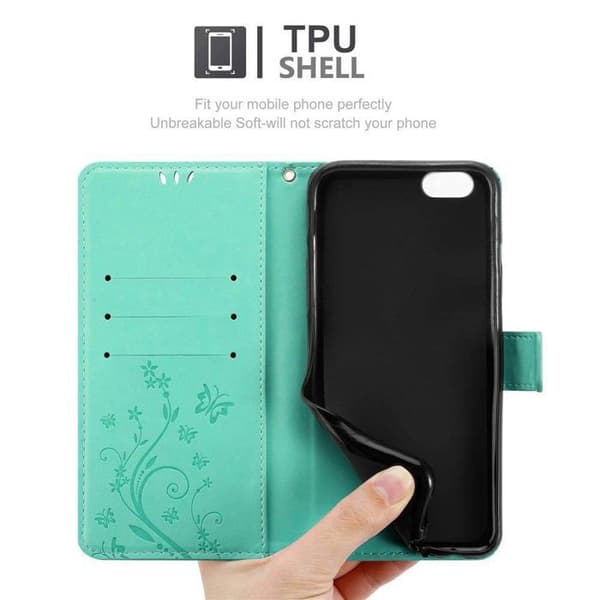 Fodral med lock för iPhone 6 / 6S Etui i TURKOS BLOMMÖNSTER Skydd Design Blommig Plånbok Blå