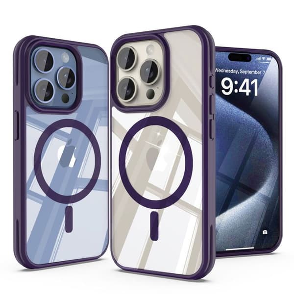 iPhone 15 PRO MAX-fodral i lila, stöttålig, MagSafe-kompatibel Violett