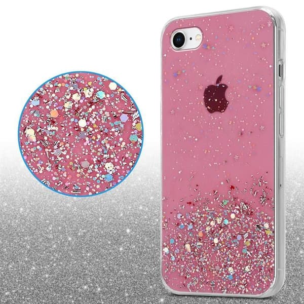 iPhone 7 / 7S / 8 / SE 2020 Skal Rosa med Glitter Skydd Glittrande Design Ros
