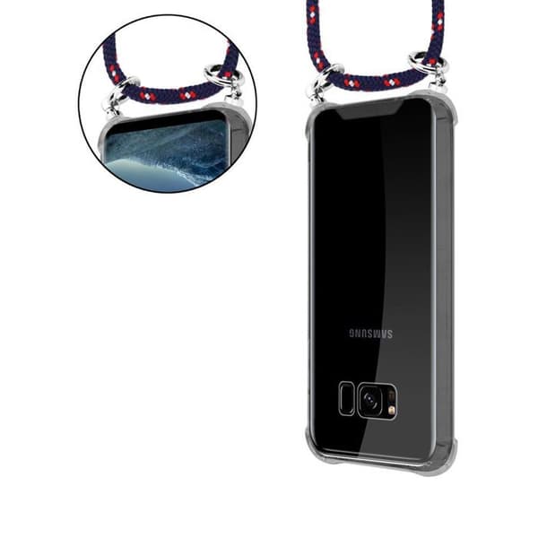 Fodral för Samsung Galaxy S8 PLUS med axelrem i BLÅ RÖD VIT PRICKIG med justerbar snodd Blå