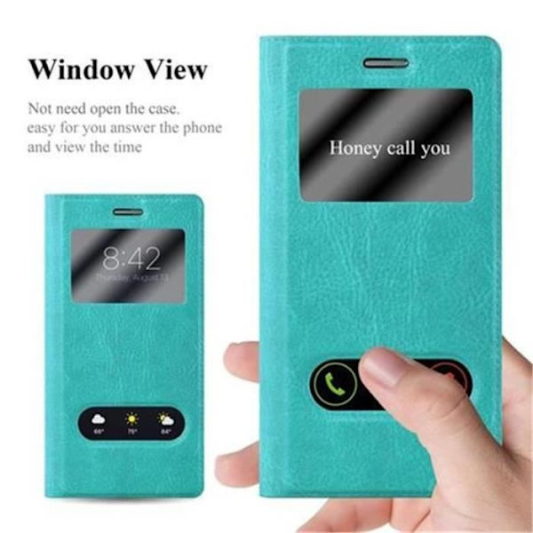 Cadorabo Huawei P7 Fodral TURQUOISE MINT VIEW Magnetisk skyddsfodral som stöder stativ och fönster
