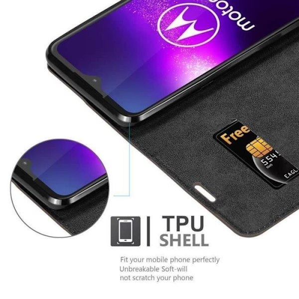 Plånboksfodral - CADORABO - Motorola ONE MACRO - Syntetiskt läder - Brun - Osynlig magnetisk stängning kastanj