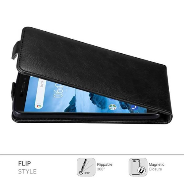 Flipfodral - CADORABO - Nokia 6.1 2018 - Svart läderimitation - Magnetisk stängning - Komplett skydd Svart